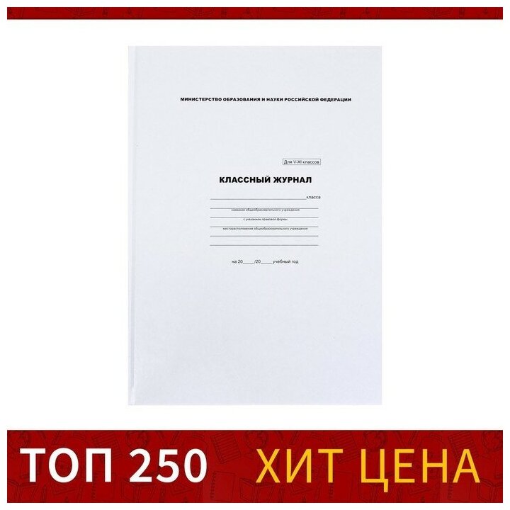 Классный журнал для 5-11 классов А4, 96 листов, твёрдая обложка, белый блок