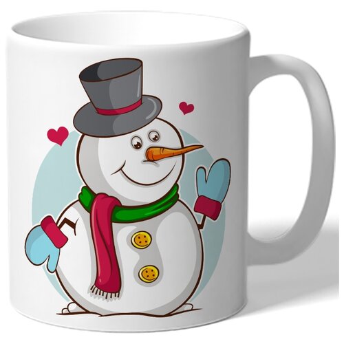 фото Кружка белая в подарок на новый год - снеговик в шляпе машет drabs