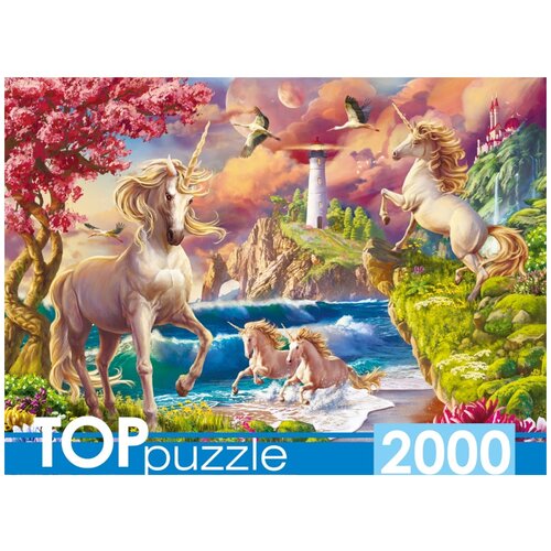 Пазл Рыжий кот TOPpuzzle Маяк и единороги, П2000-0740, 2000 дет., 17х23х9 см, разноцветный