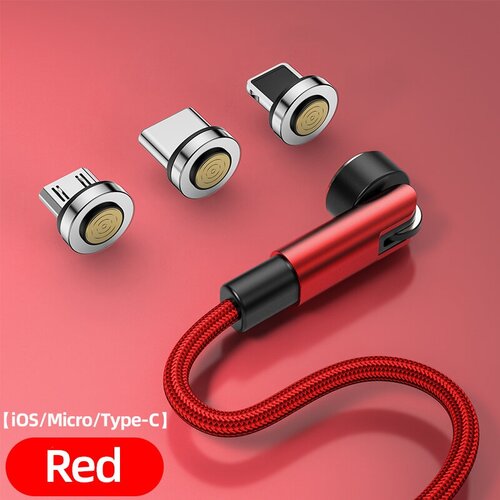 Кабель для зарядки магнитный Yarozka, быстрая заряда 3А и передача данных, 3 магнитных разъёма Micro USB, lightning , Type-C, 1 метр красный