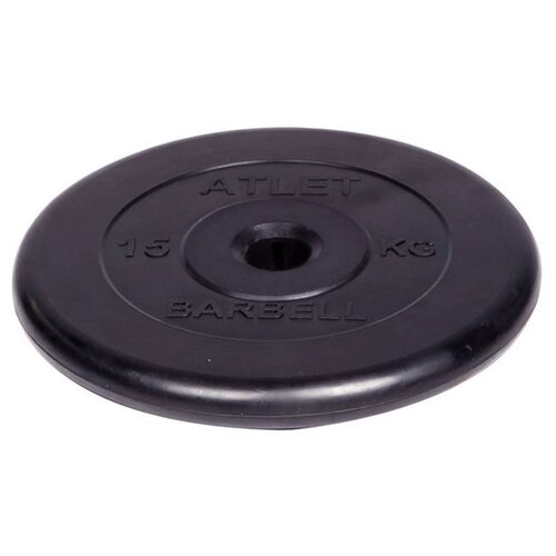 фото Диск обрезиненный "atlet" d 31 мм чёрный 15,0 кг mb barbell