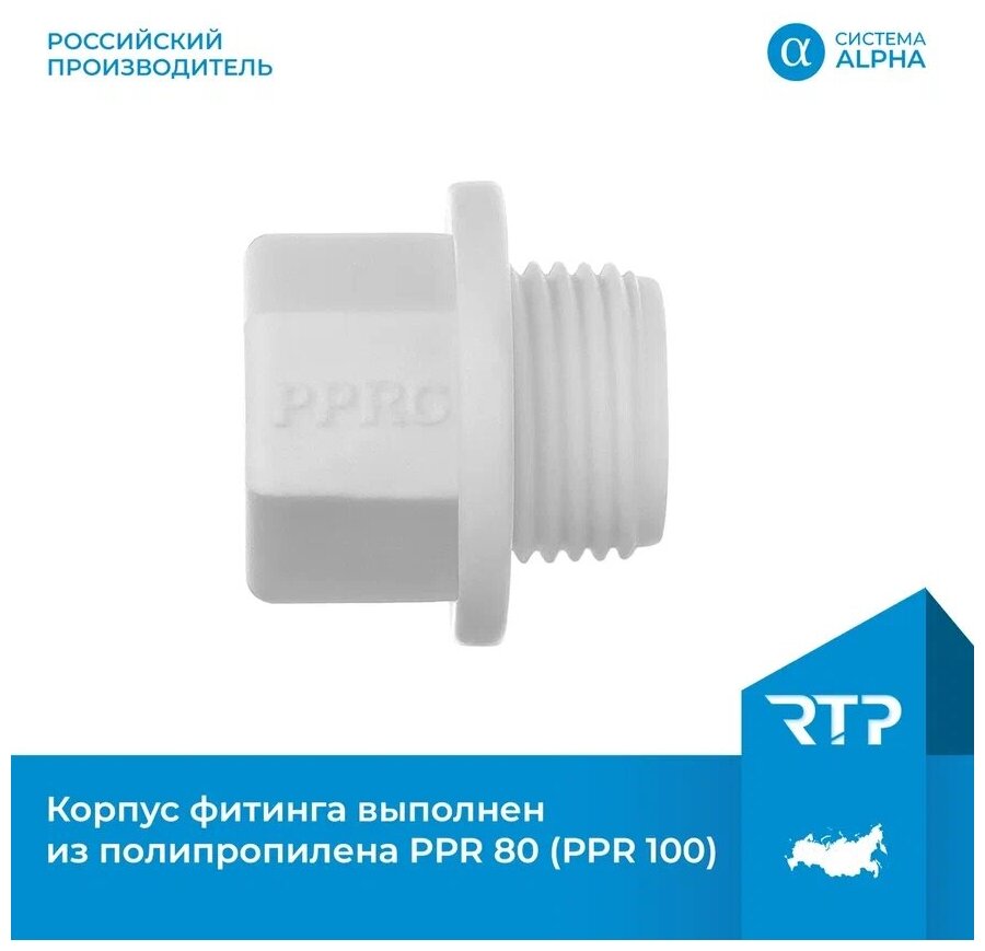 Полипропиленовая заглушка РосТурПласт с наружной резьбой 3/4", 25 мм