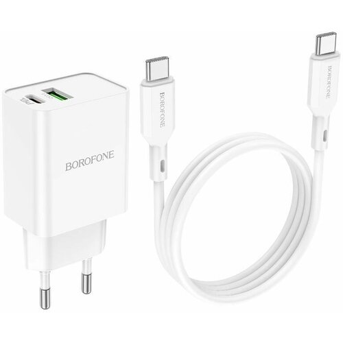 Сетевое зарядное устройство Borofone l USB-A l USB-C порты l быстрая зарядка QC3.0/PD20W l с кабелем Type-C-Type-C l белое сетевое зарядное устройство tfn rapid a c pd usb usb type c 18w qc pd 3 0 белое