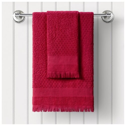 фото Махровое полотенце с жаккардом (1 шт) "буше" guten morgen (бордовый), полотенце 50x90