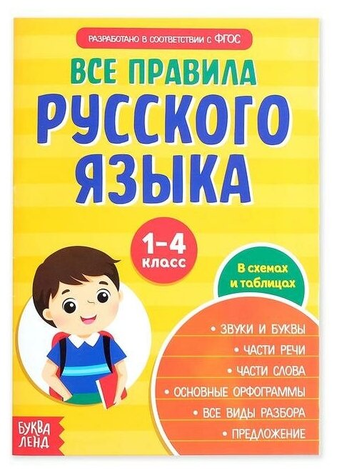 Сборник шпаргалок Буква-ленд "Все правила по русскому языку для начальной школы", 36 страниц (4320878)