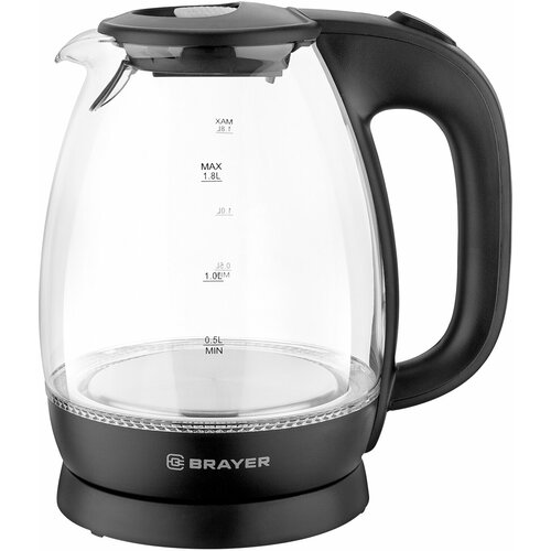 Чайник BRAYER BR1026 18 л 2200 Вт закрытый нагревательный элемент стекло черный 359500₽
