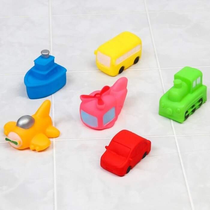 Крошка Я Резиновая игрушка для ванны «Транспорт», 7 см, с пищалкой, виды микс, Крошка Я