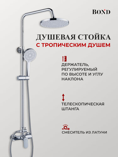 Изображение товара Душевая система с тропическим душем BOND B01-8100 и смесителем без излива