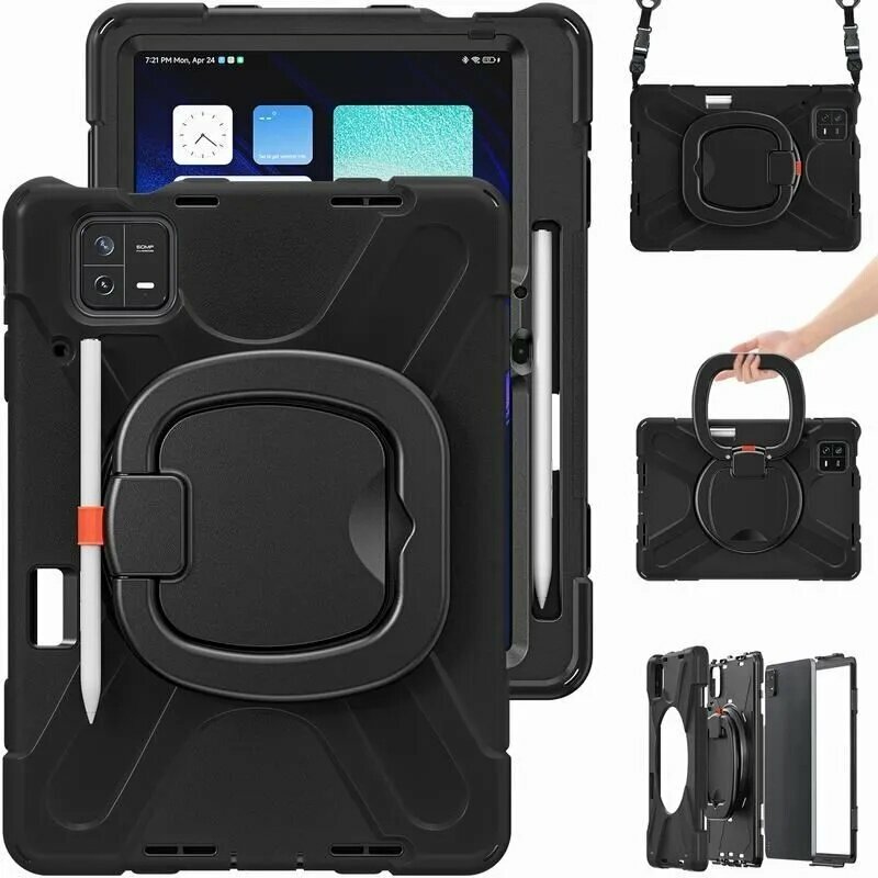 Чехол для Xiaomi Pad 6 / Pad 6 Pro 11", Ксиоми Пад 6 / Сяоми Пад 6 Про 11дюймов, Силиконовый чехол для планшета подставка плечевой ремень, Черный