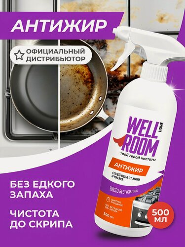 Изображение товара Wellroom Чистящее средство для кухни, спрей-пена, 500 мл, Антижир