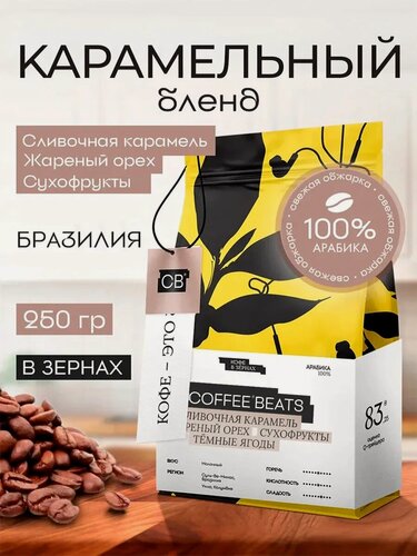 Изображение товара Кофе в зернах 250 г арабика "Карамельный бленд", Coffee Beats