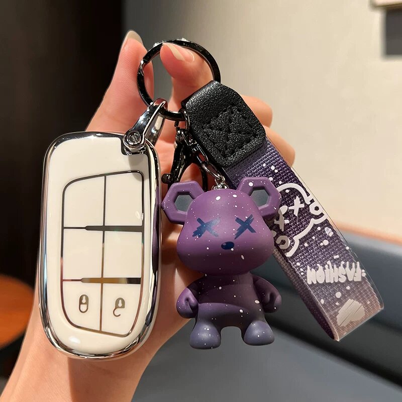 Ключевой держатель Jeep - 2-кнопочный умный чехол, белый, с фиолетовой подвеской Violent Bear