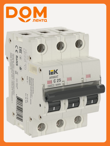 Изображение товара Автоматический выключатель IEK ARMAT M06N, 3 полюса, 25A, IP20