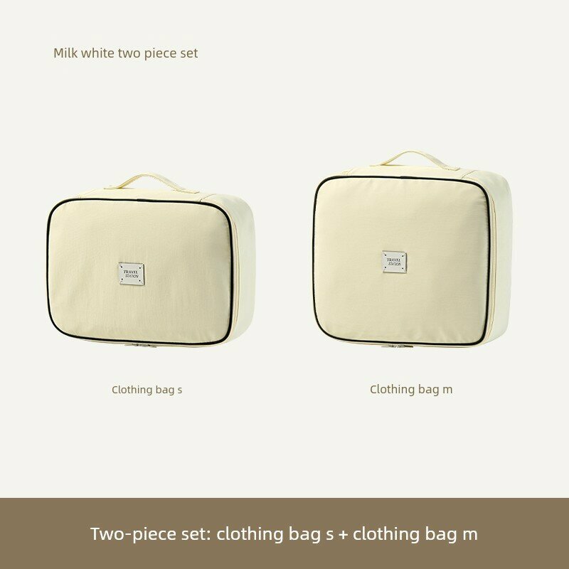 Косметическая сумка молочно-белого цвета размеров S+M для хранения макияжа и туалетных принадлежностей в поездках