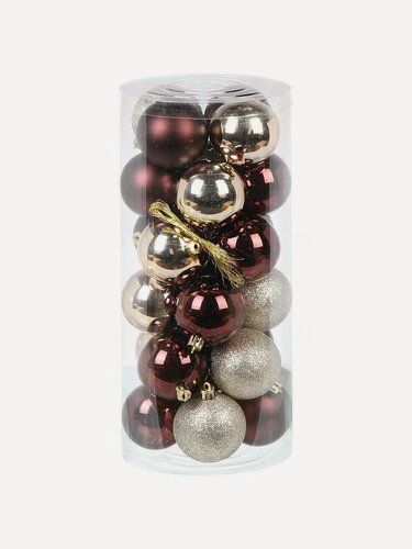 Изображение товара Набор елочных шаров 24 штуки, диаметр 6 см, цвет кофейный и шампань, пластиковые небьющиеся украшения для новогодней елки