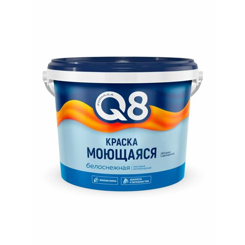 фото Краска воднодисперсионная, formula q8, акриловая, универсальная, моющаяся, влагостойкая, матовая, белоснежная, 4.5 кг