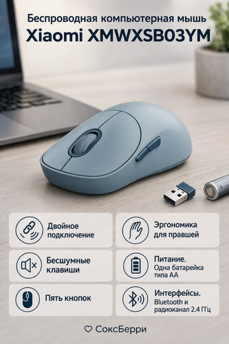 Изображение товара Беспроводная компьютерная мышь Xiaomi Wireless Mouse 3 Blue (XMWXSB03YM)