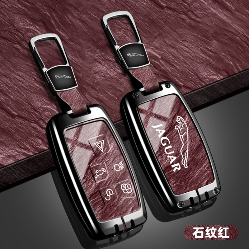 Чехол для ключа Jaguar XFL/XEL/XJL стиль А каменный узор красный с зажимом B01 премиум прочный