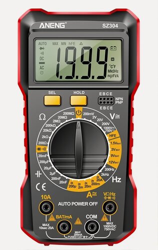 Изображение товара Мультиметр Aneng SZ304, цифровой, подсветка дисплея, измерение напряжения и тока