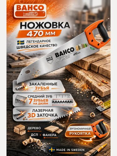 Изображение товара Ножовка по дереву Bahco NP-19-U , 470 мм, средний зуб, трёхсторонняя заточка