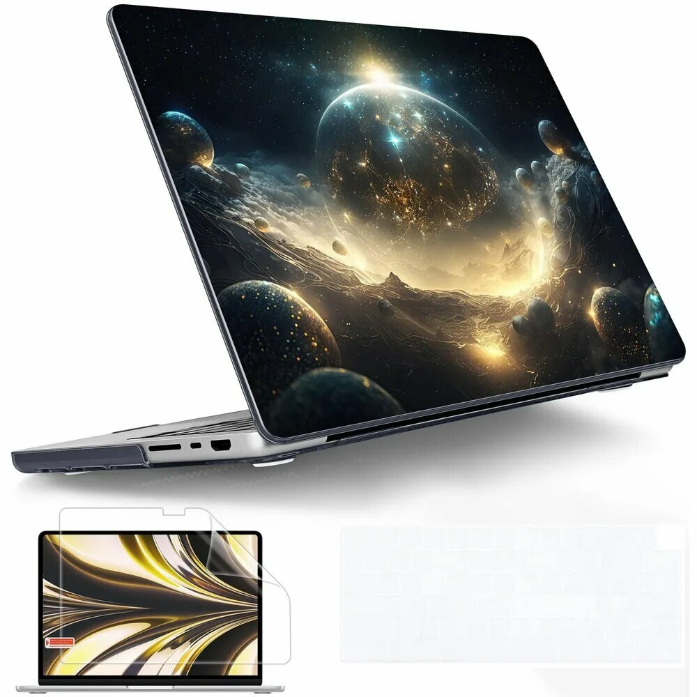 Совместим с чехлом MacBook Air 13 дюймов 2024 2023 2022 M3 A3113 M2 A2681 Touch ID, пластиковый жесткий чехол и чехол для клавиатуры и пленка для экрана и совместим с чехлом MacBook Air 13,6 дюйма