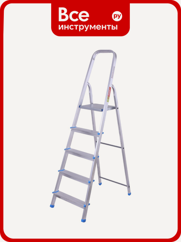 Изображение товара Алюминиевая стремянка LadderBel 5 ступеней STR-AL-5 односторонняя бытовая с прочной алюминиевой рамой