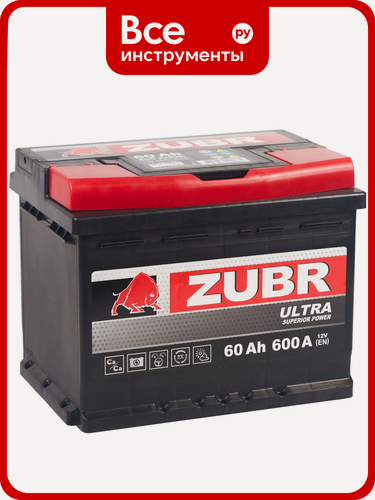 Изображение товара Аккумулятор ZUBR Ultra 60Ah L+ ZU601, прямая полярность, кальциевый тип, необслуживаемый, для легковых и грузовых