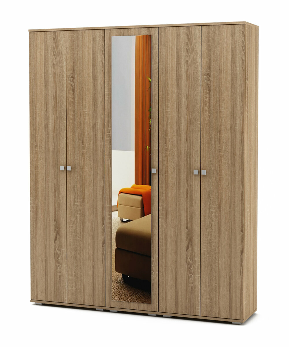 Шкаф для одежды Тунис (Никс) 8, распашной, ЛДСП, 160 см x 37 см x 200 см, 5 дверей, с зеркалом