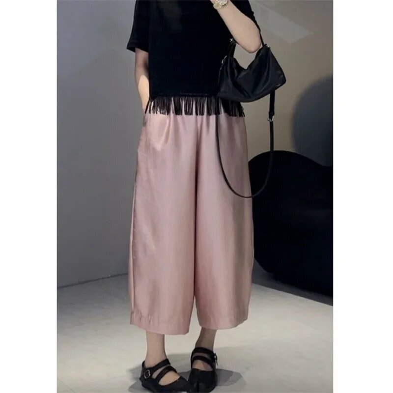 Розовые атласные брюки женские Limiguyue, S