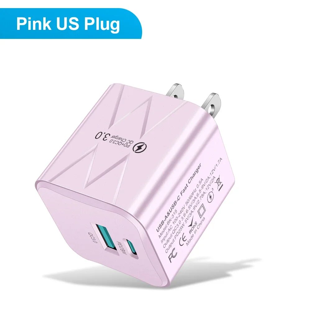 Зарядное USB-C Pink US, 25 Вт, QC 3.0