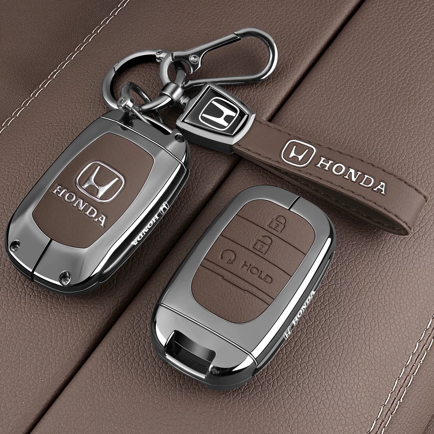 Прочный чехол для ключа Honda Civic 11-го поколения с ремешковым креплением - Коричневый для автомобилей 2019-2025 гг.