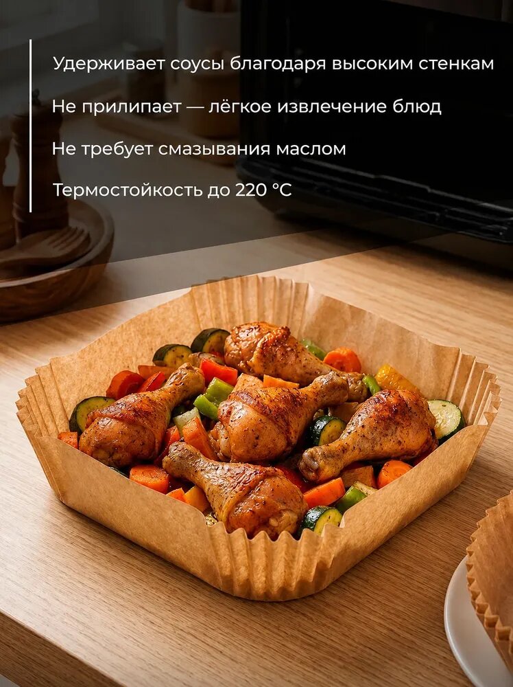 Форма для запекания в аэрогриле одноразовые, набор 100 шт, 23×23 см, пергамент, бежевая — фото 1