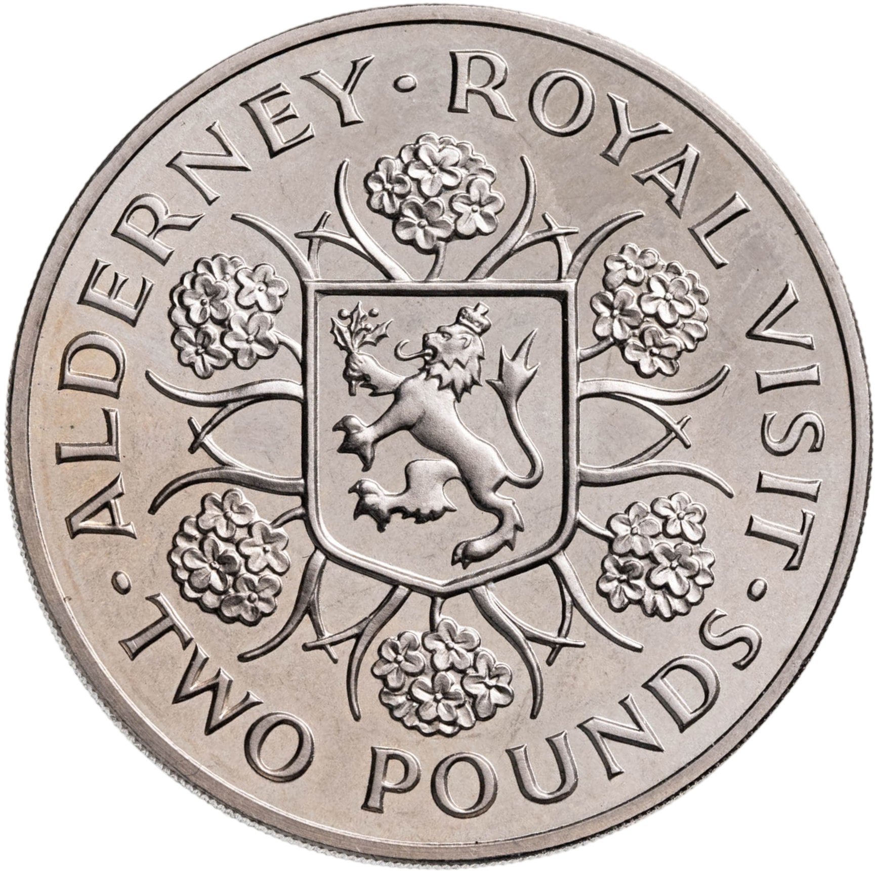 Олдерни 2 фунта pounds 1989 "Королевский визит", Мельхиор медь-никель, в сохранности BUNC