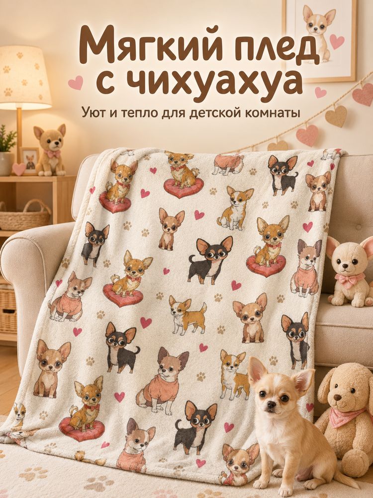 Плед 100x70 см плюшевый животные белый