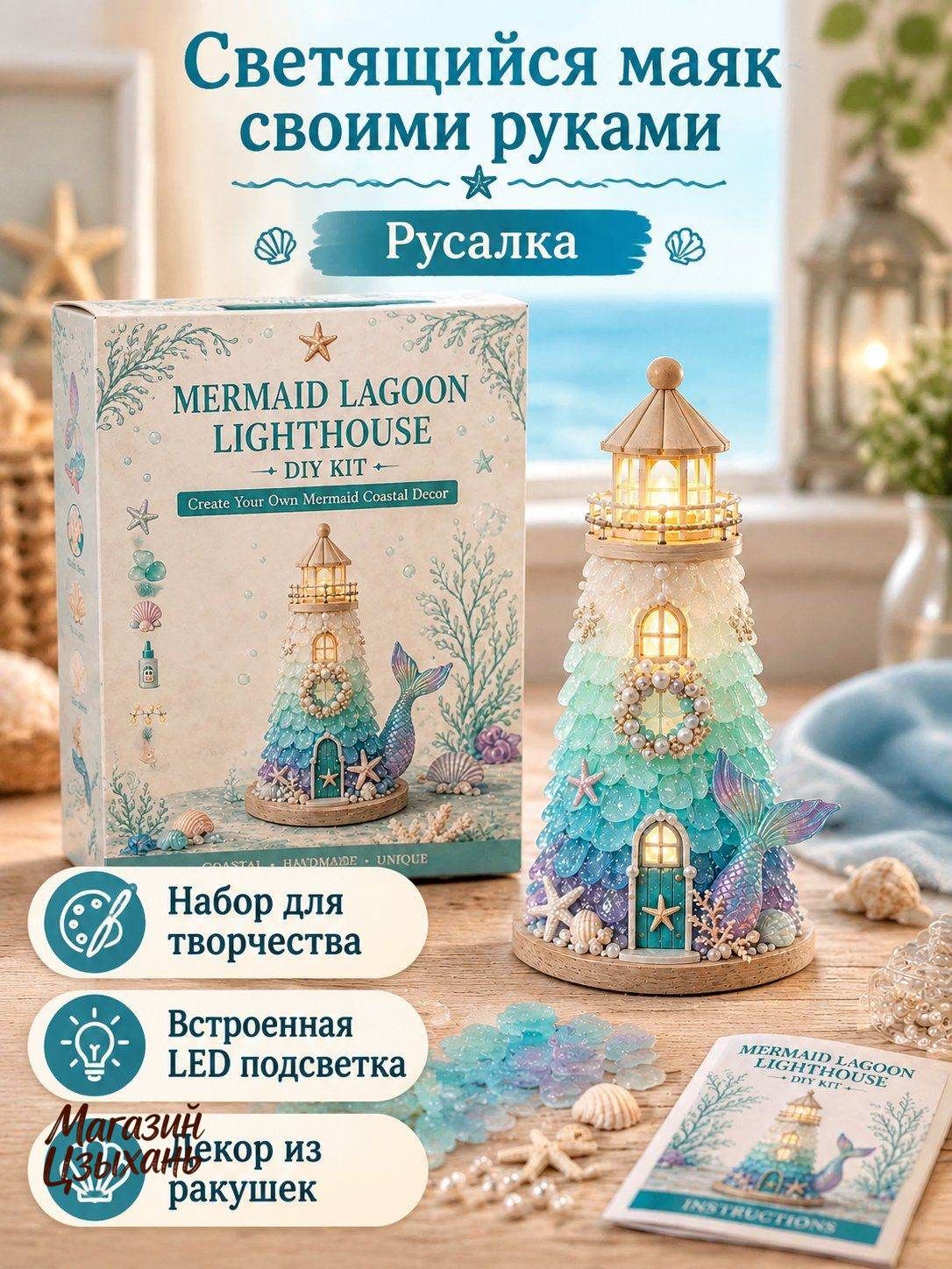 DIY набор для сборки светящегося маяка «Русалка», морской декор с LED подсветкой
