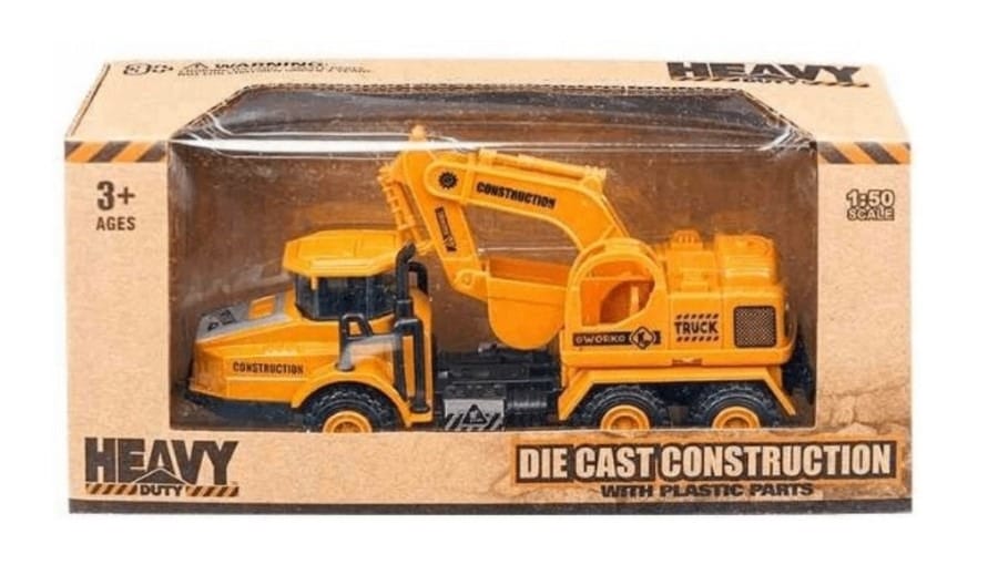 Игрушечная машинка Daffi Heavy Duty, грузовик с экскаватором, металлическая модель, 1:50, желто-черный