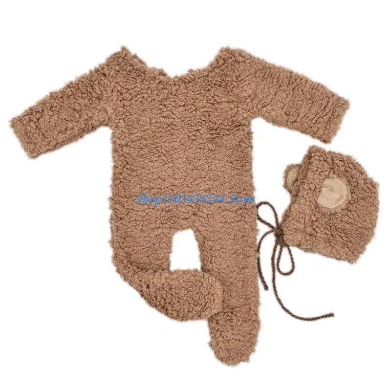Флисовый костюм медведь для фотосессии новорожденных Коричневый, Brown