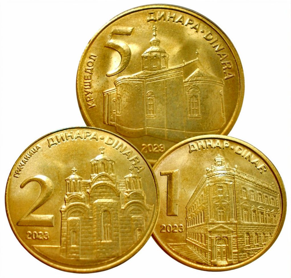 Набор 3 монеты 2023 Сербия UNC, Идеальный