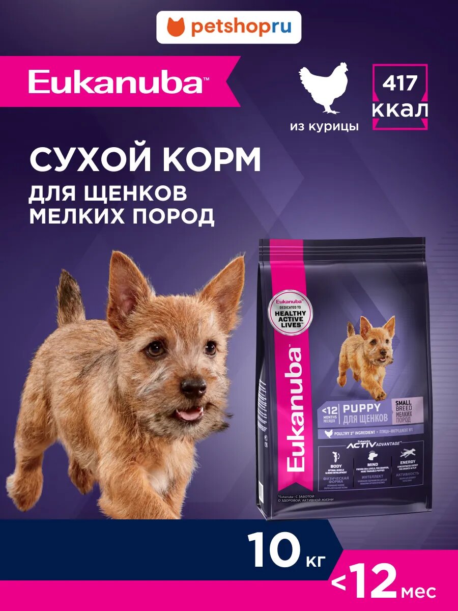 EUKANUBA Сухой корм полнорационный для щенков мелких пород с курицей, 10 кг
