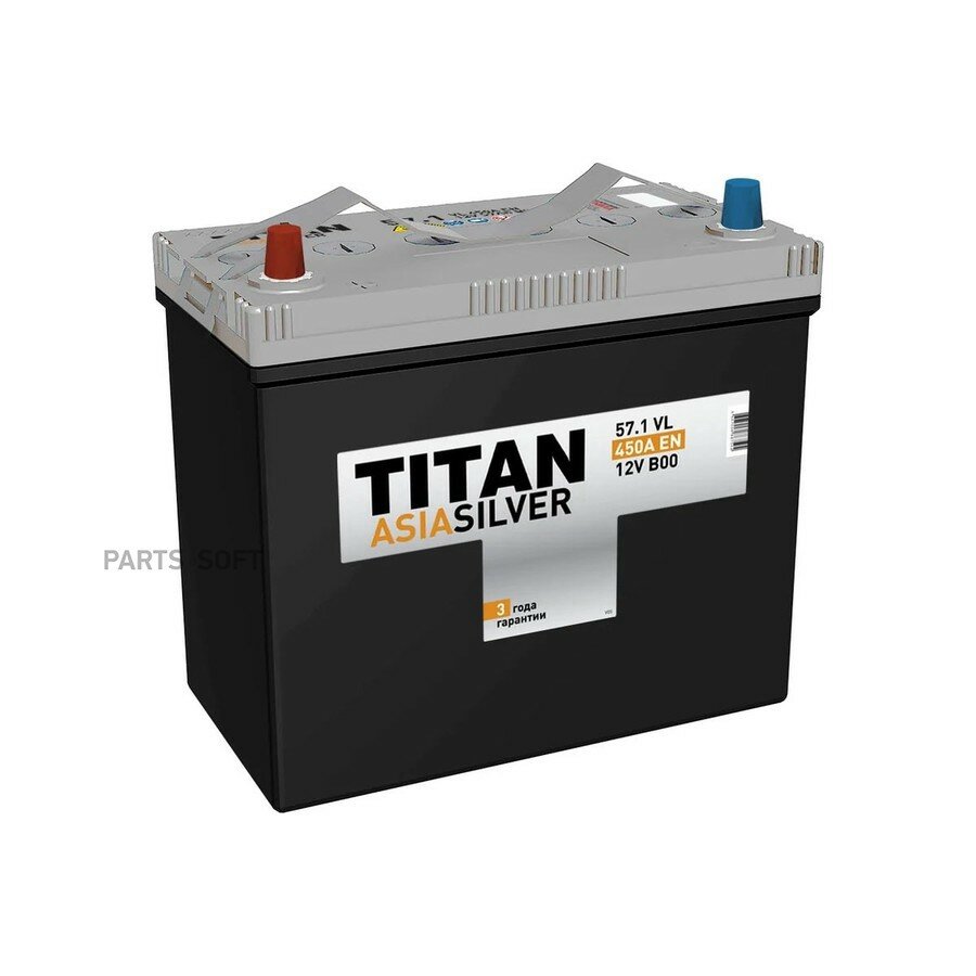 Аккумулятор TITAN ASIASILVER 12V 57Ah 450A (L+) B00 236х128х221 14.7кг от официального дистрибьютора, TITAN, артикул 4607008887594