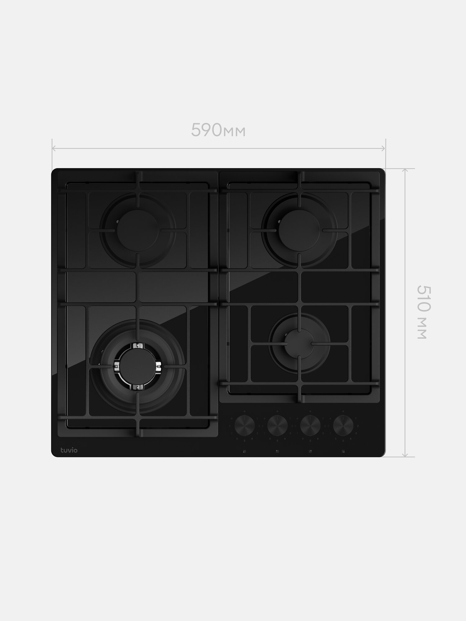 Газовая варочная панель 60 см, 4 конфорки Sabaf, чёрное стекло, WOK, Easy Clean, Tuvio HGS68DBG31 — фото 14