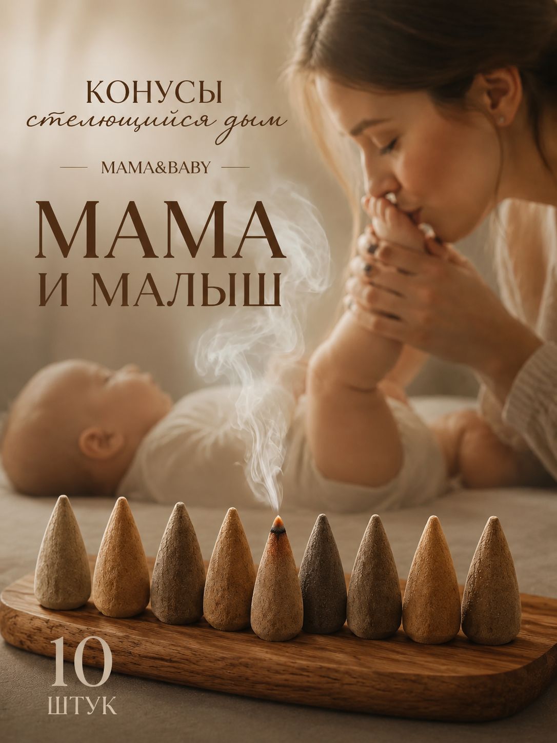 Благовония конусы Mama&Baby стелющийся дым 10шт
