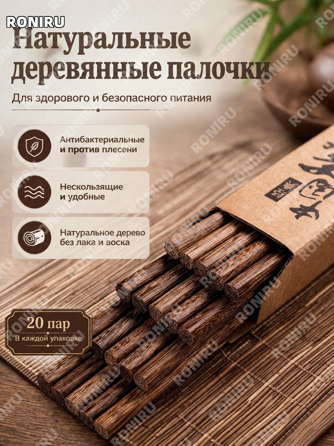Деревянные палочки для еды из древесины куриного крыла без лака 20 пар, против плесени, термостойкие для дома!