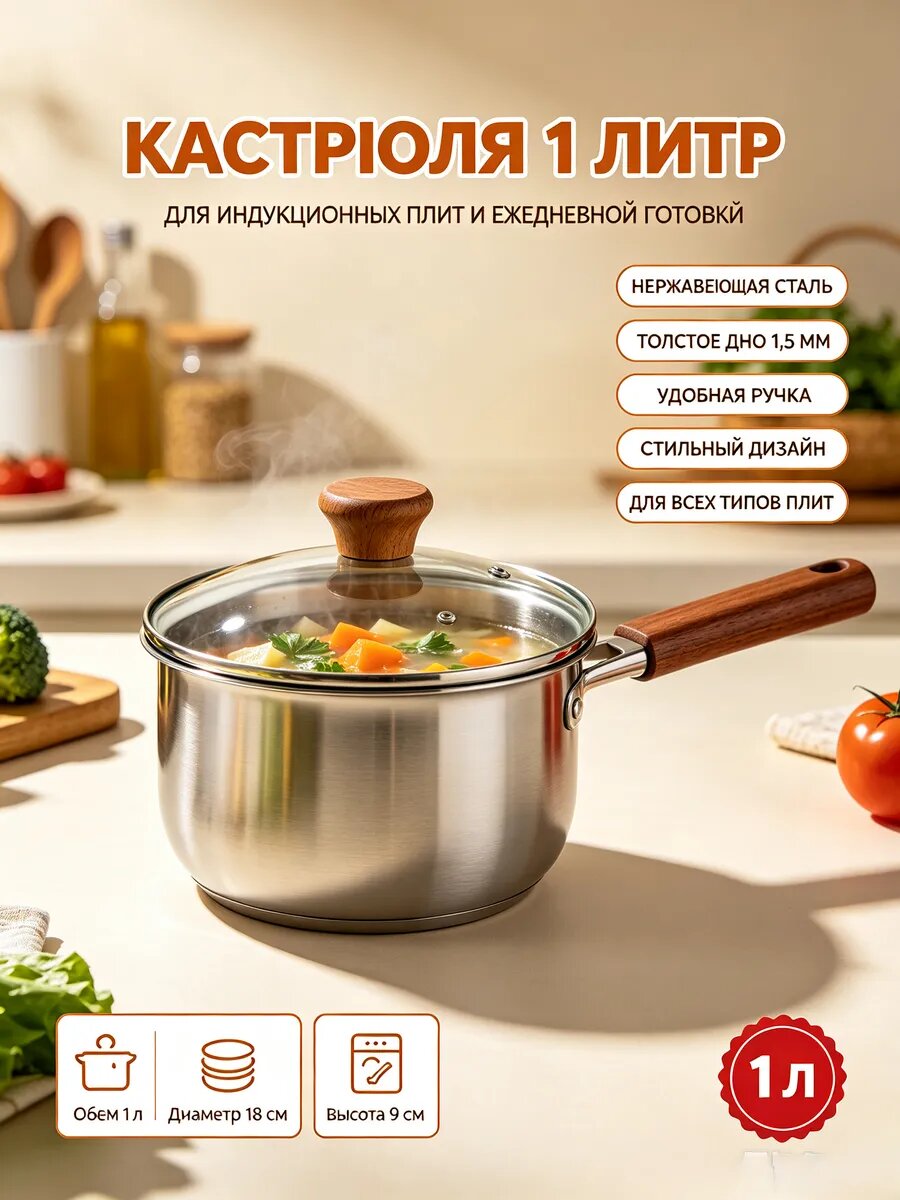 Мини кастрюля 1 литр нержавейка