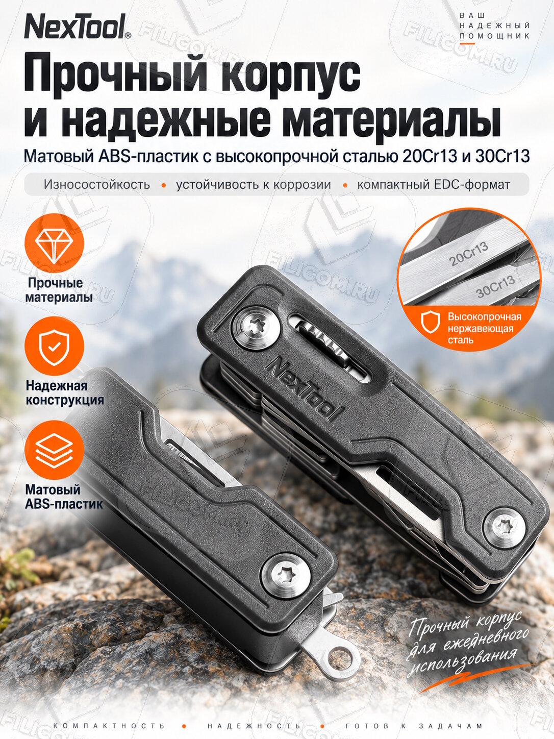 Мультитул-мини NexTool Multi Functional Knife (NE20096) чёрный — фото 1