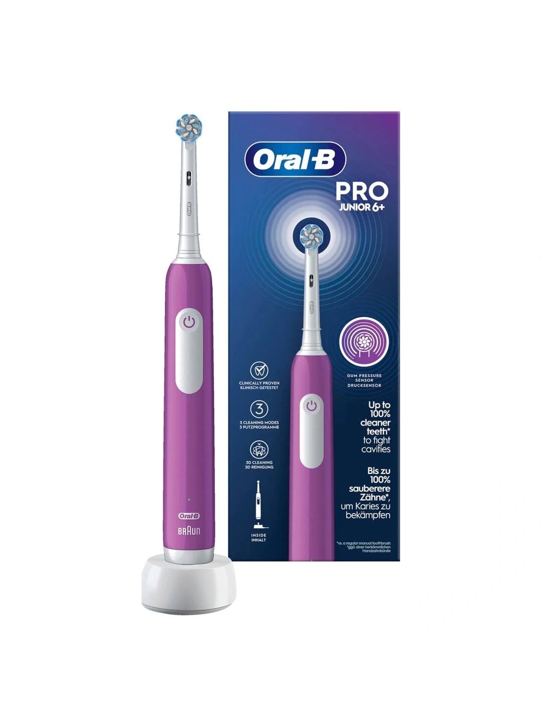 Детская электрическая зубная щетка Oral-B Pro Junior 6+ Lila, фиолетовая