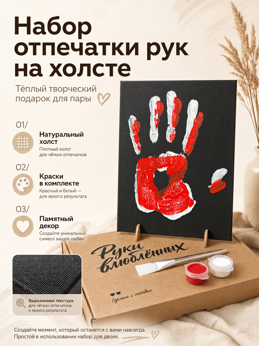 Подарочный набор отпечатки рук на чёрном холсте для влюбленных пар