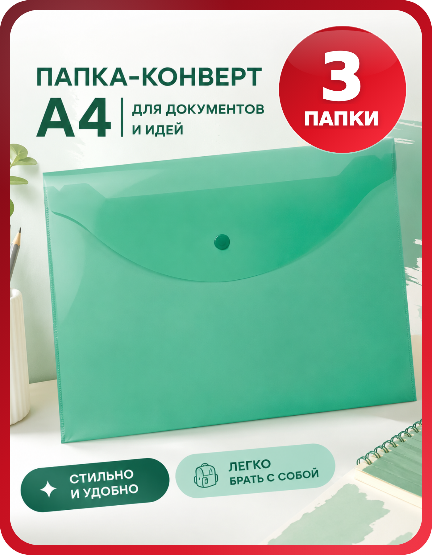 Папки BRAUBERG А4 для документов, 3 шт