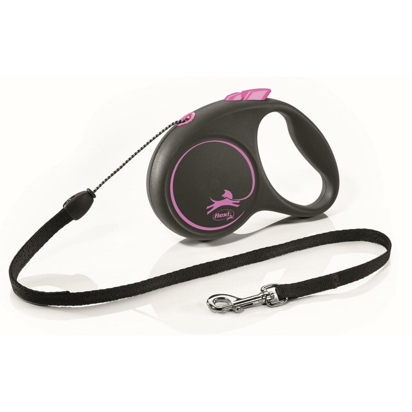 FLEXI Рулетка BLACK DESIGN S трос 5 м до 12 кг, розовый