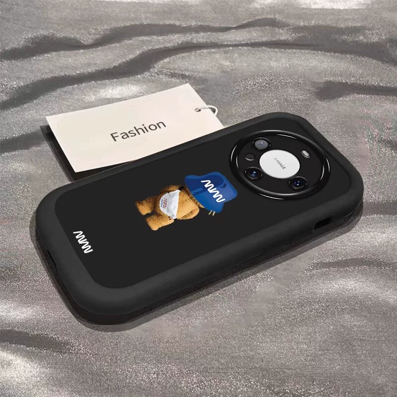 Huawei Mate 80 Pro Max Черный Силиконовый Чехол Бублик с Рисунком Медвежьей Задней Страны
